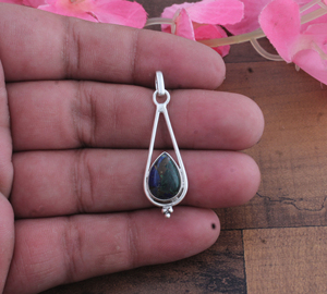 Pendentif ovale en onyx noir fait main SHREE JAIPUR SILVER, en argent sterling 925, serti clos, style bohème vintage, pierre fantaisie en forme de goutte d'eau, 18 - Product Image 3