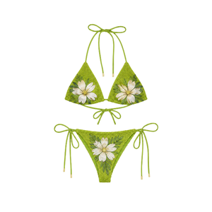 Women's <b>Green</b> Floral Beaded Swimsuit <b>Bikini</b> Halter Neck Spandex/Cotton Handmade Beaded Embroidery Breathable Bodycon <b>Bikini</b> <b>Set</b> - Product Image 1