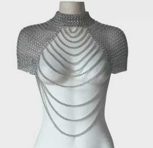 Silver Plated Stainless Steel Chainmail Top Irregular Fashion Armour Costume Jewelry Wearable Art - Product Image 4