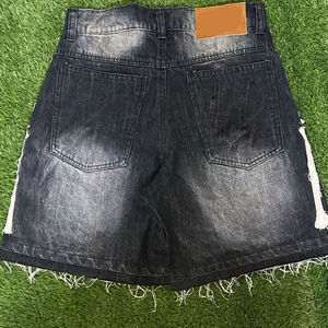 Men's Acid Wash Oxford Fabric <b>Knee</b> Length Drawstring Closure Casual Board Shorts Vintage Heavy Cotton Distressed Plain Blank - Product Image 6