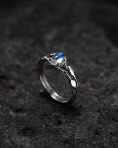 Anillo de Compromiso con Piedra Lunar, Plata de Ley Tiu, Certificado IGI, Alta Calidad, Sin Níquel, Estilo Art Deco, Hoja con Gema, Inspirado en la Naturaleza - Product Image 2