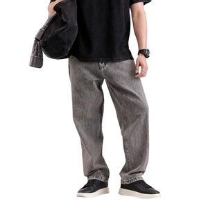 Jean en denim gris uni pour homme, coupe ample, taille mi-haute, jambe large, 100% coton, denim premium, délavage moyen, vintage, écologique - Product Image 1