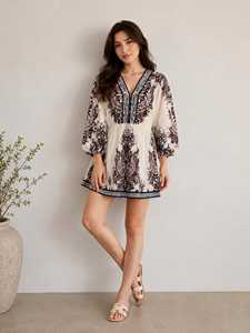 Blusa Casual Floral Boho para Vacaciones de Verano (Viscosa de Seda Ecológica, Talla Única) - Product Image 3