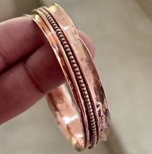Premium Pure Copper <b>Fidget</b> <b>Spinner</b> Meditation <b>Ring</b> Bangle Flared Edge Beaded Center Band Solid Pure Metal - Product Image 4