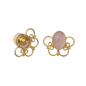 Rose Quartz Brass <b>Handmade</b> 18K Gold Plated Vintage Wedding Stud <b>Earrings</b> - Product Image 6