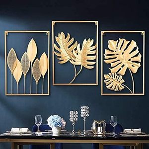 Ensemble de 3 décorations murales en métal doré, décoration murale moderne pour salon, panneau décoratif mural en métal doré pour chambre à coucher - Product Image 6