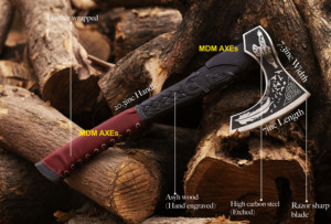 Handmade <b>Axe</b> Carbon Steel Blade Wood <b>Handle</b> With Leather Sheath Outdoor Knife - Product Image 5