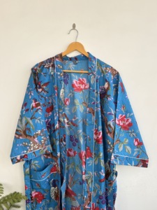 Shyam Export – Kebaya pour femmes adultes, imprimé floral bleu, manches longues, col châle, tenue ethnique quotidienne, coupe ample, longueur midi, en coton, toutes saisons - Product Image 4