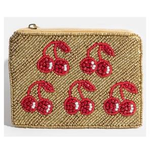 Monedero de dos tonos con cuentas de cereza y cierre de cremallera, mini bolsa para monedas, tarjetero y accesorio de maquillaje para niñas - Product Image 2