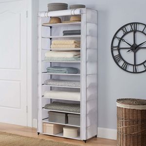 Zapatero con Cubierta, Organizador de 10 Estantes con Capacidad para 30 Pares, 31.5"W X 13.46"D X 69.09"H, Blanco, para Entrada - Product Image 2