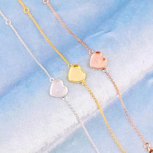 Handmade 925 <b>Silver</b> 18K Gold 10mm Heart Blank Bezel Cup Chain <b>Bracelet</b> Setting Breastmilk Keepsake DIY Resin Jewelry Bag - Product Image 2