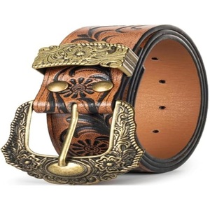 Custom Wholesale Floral Engraved Tan Brown Genuine Vegetable Tanned Cowhide Western <b>Leather</b> <b>Tooling</b> Belt for Unisex - Product Image 3