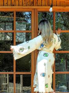 Nuevo Vestido Kimono Blanco Bordado 2026 para Mujer, Túnica Holgada Musulmana de Manga Larga, Kaftán, El Mejor Vestido de Todos los Tiempos - Product Image 2