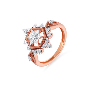 Anillo de Compromiso de Lujo en Oro Rosa de 18K con Diseño Floral Hexagonal y Diamantes Agrupados para Mujer, Joyería Fina Nupcial con Halo Geométrico, Venta al Por Mayor - Product Image 1