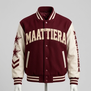 Chaqueta para Hombre MAATTIERA, Color Granate Crema, con Estrellas Bordadas, Estilo Preppy, Mezcla de Algodón, Corte Regular, para Otoño - Product Image 2
