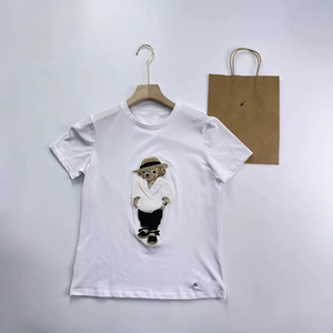 2026 Summer Korean Style New Round Neck Little Bear Animal Pattern Embroidery Pure Cotton Short Sleeve T Shirt for Women - Product Image 3