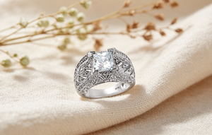 Anello da Cocktail Art Palace per Donna con <span class=keywords><strong>Diamante</strong></span> Taglio Principessa, Argento 925 Placcato Rodio, Montatura Pavé, Anello di Fidanzamento Classico Geometrico - Product Image 2