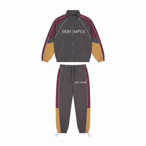 Ensemble de survêtement pour homme avec logo personnalisé, veste zippée et pantalon de jogging à empiècements contrastés, fabricant de marque privée - Product Image 1