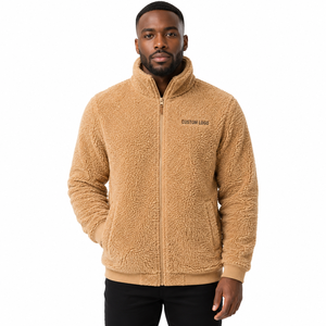 Chaqueta Teddy para Hombre, Cuello Alto, Color Sólido, Forro Grueso de Sherpa, Sudadera Informal de Invierno con Bolsillos - Product Image 1