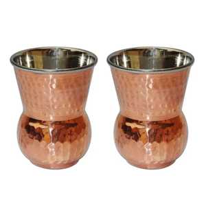 Tasse en verre en cuivre pur avec paille, bande perlée et motif martelé central, pour usage au bureau, tasse Moscow Mule, récipient à boisson Ayurveda, vaisselle de table - Product Image 5