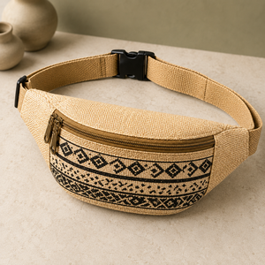 Eco Friendly Geometric Pattern <b>Medium</b> Capacity Jute Fanny Pack Zipper Chest Pack Waist Bag Durable Crossbody Sling <b>Purse</b> - Product Image 3
