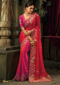 Sari de Seda Pura con Bordado, Estilo Étnico Indio, Suave, Elástico, para Todas las Temporadas - Product Image 6
