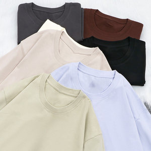 T-shirt col rond coupe classique personnalisé avec logo OEM, pour couple, été, coton pur, manches courtes, couleur unie, poids lourd - Product Image 6