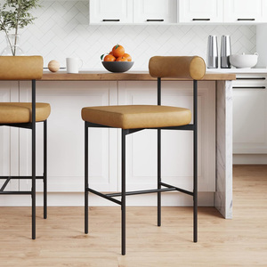 Counter Height Chair, Modern <b>Barstool</b> with Back, Mid-Century Metal Legs and <b>Leather</b> Padded Cushion for Kitchen & Bar Chairs - Product Image 2
