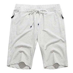Men's Light Gray Solid Color Cotton Shorts With Drawstring Elastic Waist Casual Knitted Shorts - Product Image 3
