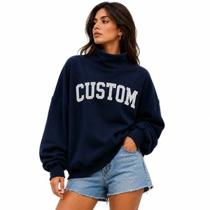 Suéter de Punto de Forro Polar Ligero y Elegante de Cuello Alto en Color Azul Sólido de la Mejor Calidad para Mujer - Product Image 1