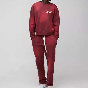 Conjunto de Sudadera con Capucha y Pantalones de Chándal para Hombre, Estilo Streetwear de Invierno, con Apliques Bordados Personalizados, Lavado Ácido, Efecto Desgastado por el Sol, Corte Acampanado, 100% - Product Image 5