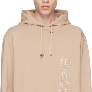 Sweat-shirt à capuche surdimensionné beige personnalisé pour homme avec logo brodé verticalement, style streetwear décontracté - Product Image 6