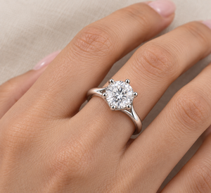 Lab Grown Diamond Engagement <b>Ring</b> Oval Cut Moissanite Wedding Band White Gold Plated <b>Split</b> Shank Women Jewelry - Product Image 1