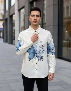 เสื้อเชิ้ตผู้ชายผ้าลินินพรีเมียมพิมพ์ลายดอกไม้ แขนยาว ทรงปกติ ปกเสื้อแบบสเปรด ติดกระดุม ดีไซน์เนอร์แบรนด์ DC - Product Image 3