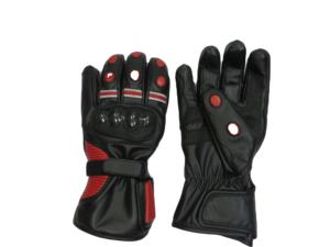 Gants de moto d'hiver pour homme et femme, en cuir de chèvre noir et rouge, avec protections des doigts - Product Image 3