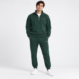Conjunto de Sudadera Verde con Cierre de Cremallera para Hombre, Corte Regular, Color Sólido, Pantalones Deportivos Casuales con Bolsillo Frontal con Logotipo, Ropa de Otoño - Product Image 6