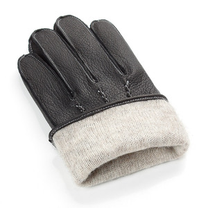 Gants de vélo en cuir thermiques tactiles longs jusqu'au poignet non doublés noirs unis pour usage quotidien en hiver - Product Image 2