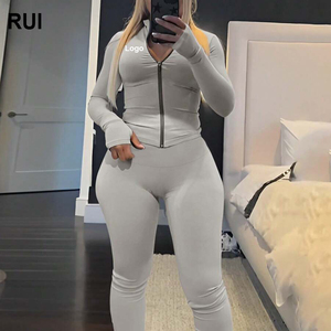 Survêtements en coton de haute qualité avec logo personnalisé, fermeture éclair, unisexe, pour femmes, avec capuche - Product Image 1