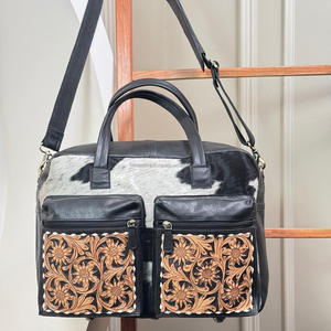 New Arrival 2025 Hand Tooled Leather Mommy <b>Nappy</b> <b>Bag</b> for Travel Multiple Pocket Genuine Cowhide Crossbody Shoulder Women Handbag - Product Image 4