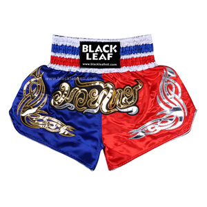 Shorts de boxe Muay Thai bleus avec impression dorée et argentée, broderie à la main, unisexe, pour adultes, vêtements MMA, 100% polyester, légers - Product Image 3