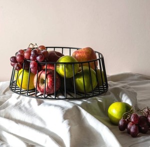Modern Black Metal Wire Fruit Basket Decorative <b>Tabletop</b> Fruit Holder Contemporary Kitchen <b>Storage</b> Organizer - Product Image 3