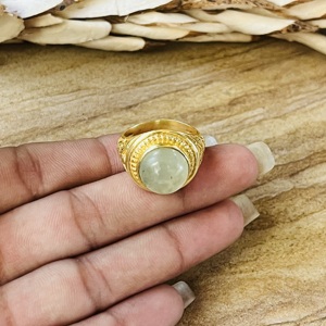 Trendy wholesale Prehnite Brass <b>Ring</b> 18k Gold Plated <b>Statement</b> Bohemian Vintage <b>Ring</b> Handmade <b>Ring</b> For Women Solitaire <b>Ring</b> - Product Image 2