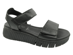 Sandalias de plataforma de cuero genuino negro, punta abierta, suela gruesa, cierre con correa, zapatos planos de verano, antideslizantes - Product Image 1