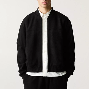 Blouson bomber noir pour homme, col montant, fermeture éclair, vêtement décontracté d'automne, en coton, tricoté, coupe classique, poches - Product Image 1
