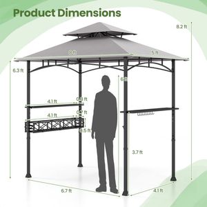 Gazebo per Barbecue da Esterno 8x5 FT con 2 Ripiani Laterali e 20 Ganci, Padiglione da Giardino Impermeabile - Product Image 5