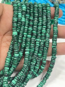 Perles de pierres précieuses de haute qualité pour la fabrication de bijoux, 17 pouces, malachite naturelle, forme Heishi lisse, taille 6-7 mm - Product Image 2