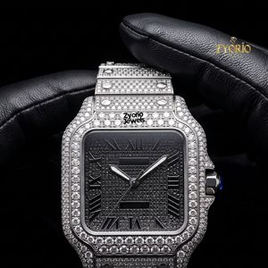Reloj de Lujo con Moissanita, Caja Cuadrada, Esfera de Cristal de Zafiro, Números Romanos Completos, Tono Plateado, Caja de Acero Inoxidable - Product Image 2