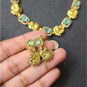 Mint Green Peacock Ad Necklace Fashion Jewelry Set - Product Image 3