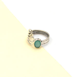 Aqua Chalcedony <b>Ring</b> Oval – Handmade Silver Plated Gemstone <b>Ring</b> Checker Cut Stone Statement <b>Ring</b> Boho Jewelry Nickel Free Brass - Product Image 5