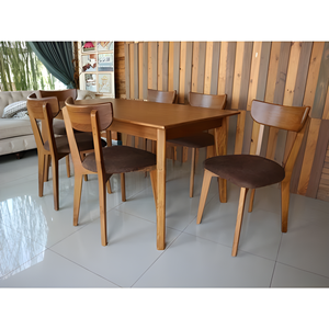 Ensemble de salle à manger rustique moderne en bois, table rectangulaire et 6 chaises, meubles de salon en bois massif - Product Image 4